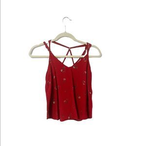 🟢Hollister Red Floral Spaghetti Strap Top Size XS